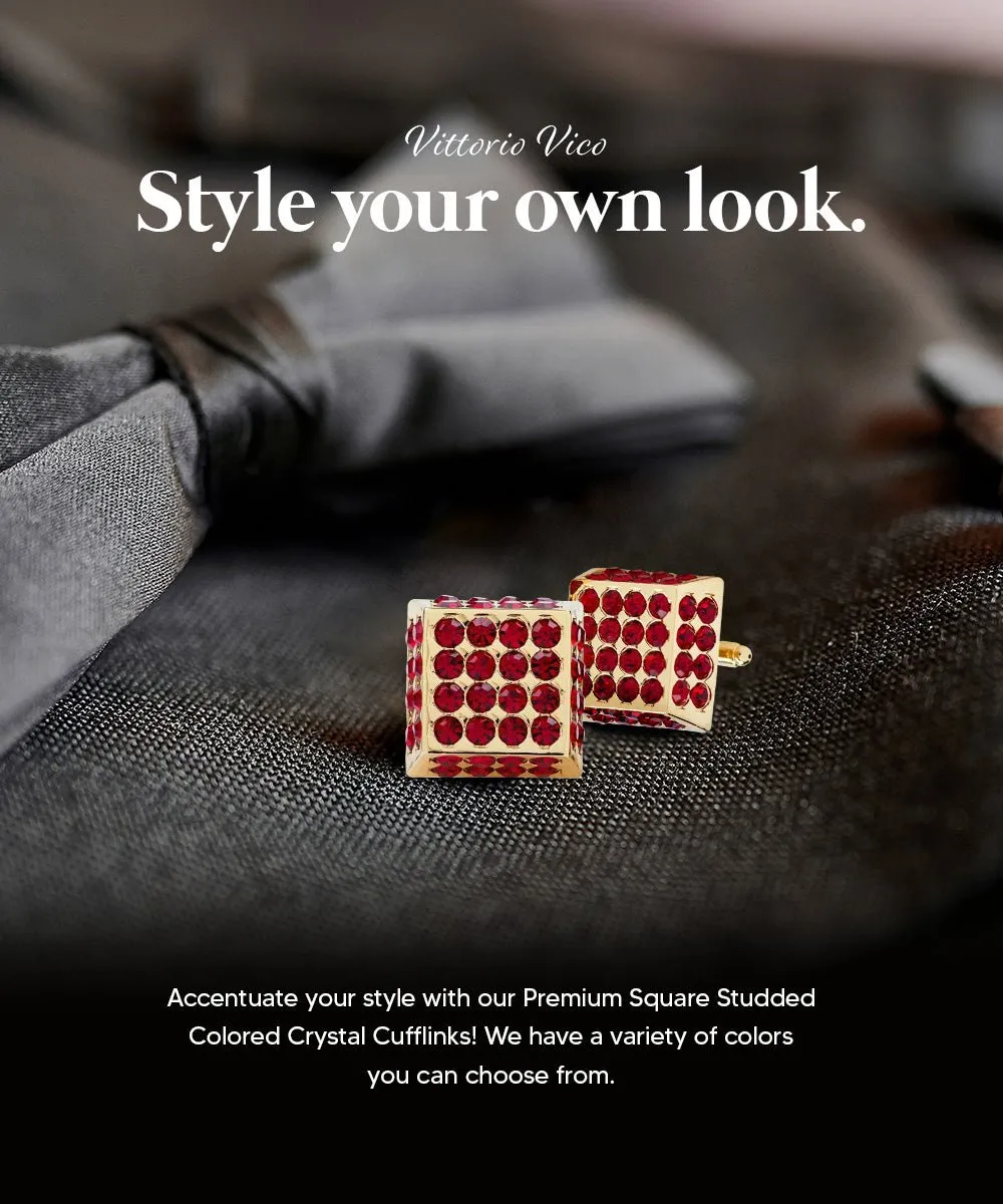 Vittorio Vico Men's Large  Square Studded Colored Crystal Cufflinks: CL76XX Series