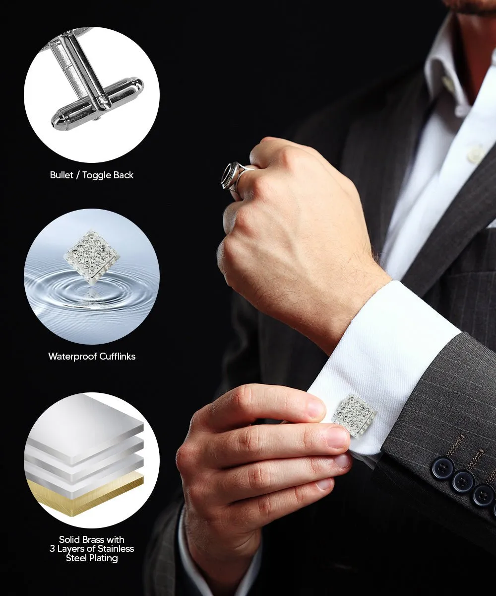 Vittorio Vico Men's Large  Square Studded Colored Crystal Cufflinks: CL76XX Series