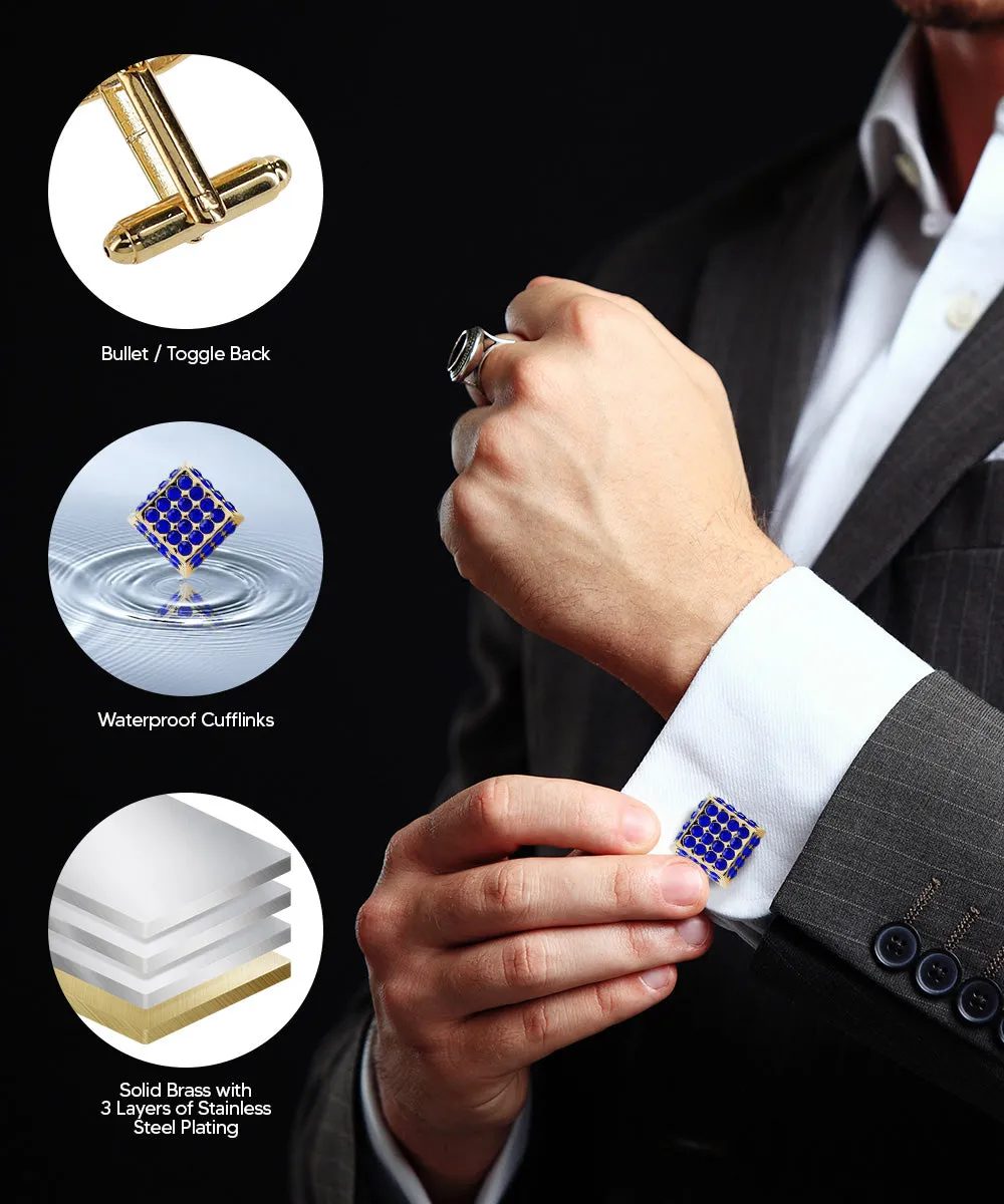 Vittorio Vico Men's Large  Square Studded Colored Crystal Cufflinks: CL76XX Series