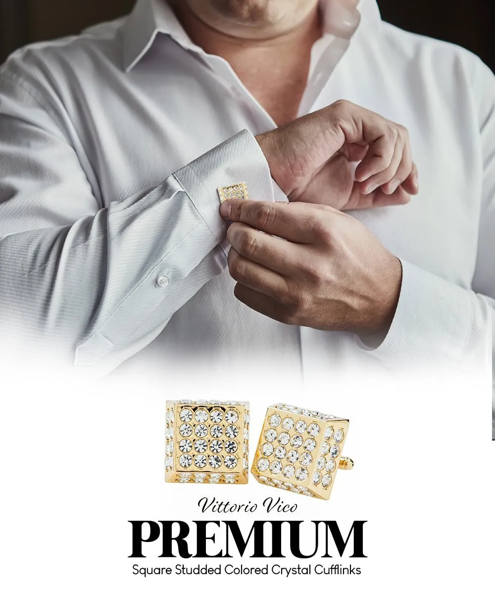 Vittorio Vico Men's Large  Square Studded Colored Crystal Cufflinks: CL76XX Series