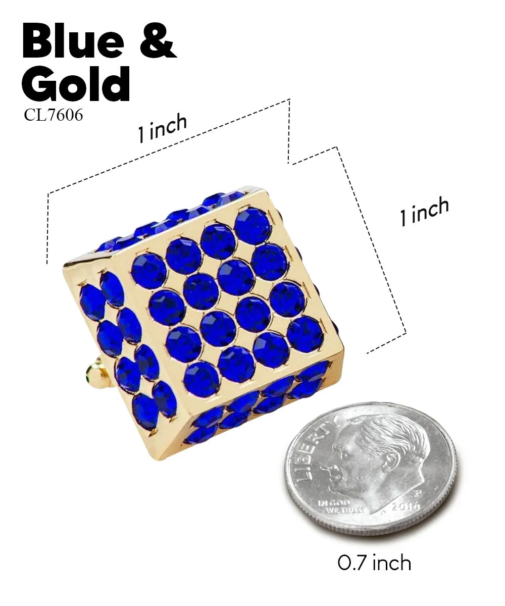 Vittorio Vico Men's Large  Square Studded Colored Crystal Cufflinks: CL76XX Series
