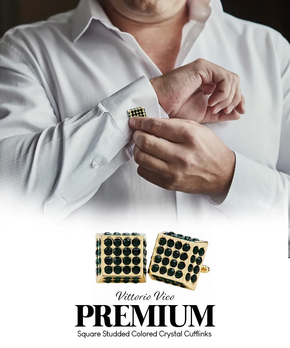 Vittorio Vico Men's Large  Square Studded Colored Crystal Cufflinks: CL76XX Series