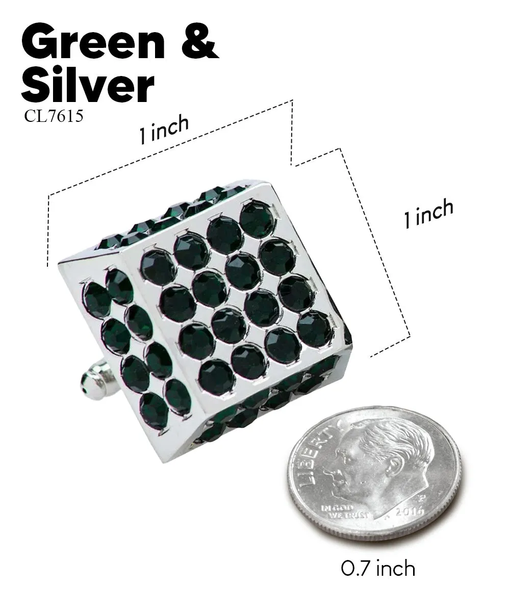 Vittorio Vico Men's Large  Square Studded Colored Crystal Cufflinks: CL76XX Series