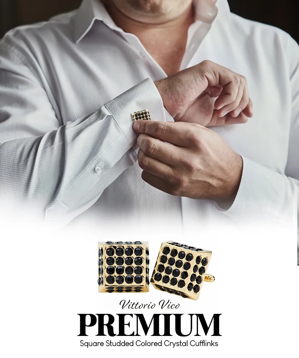 Vittorio Vico Men's Large  Square Studded Colored Crystal Cufflinks: CL76XX Series