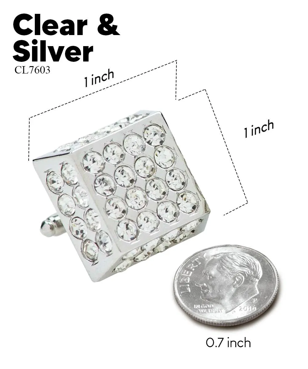 Vittorio Vico Men's Large  Square Studded Colored Crystal Cufflinks: CL76XX Series