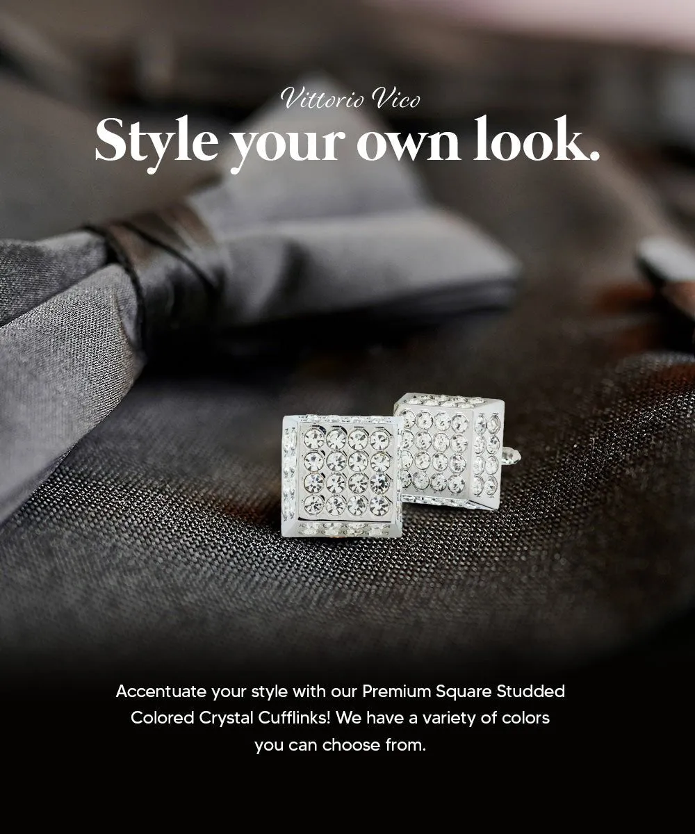 Vittorio Vico Men's Large  Square Studded Colored Crystal Cufflinks: CL76XX Series