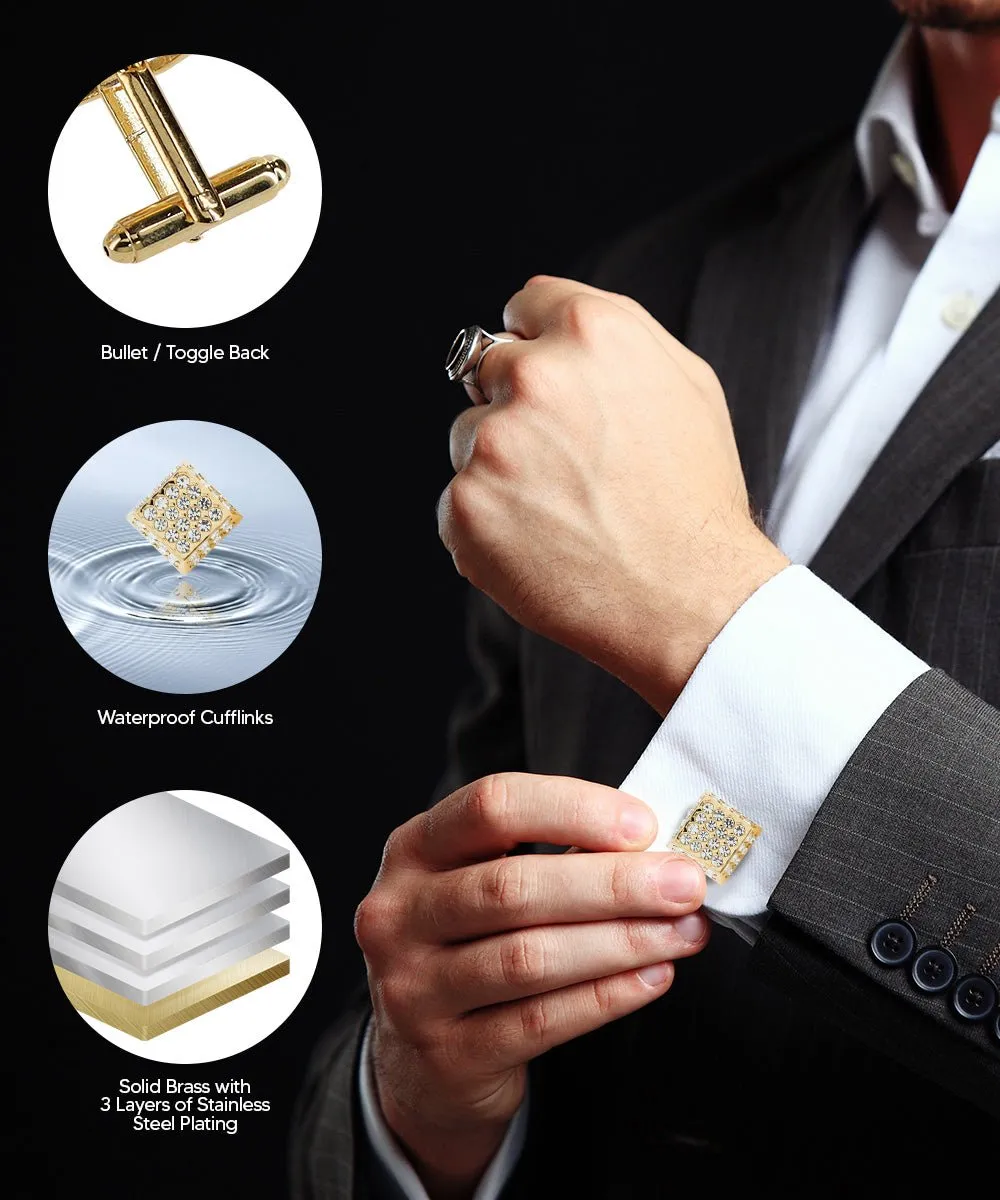 Vittorio Vico Men's Large  Square Studded Colored Crystal Cufflinks: CL76XX Series