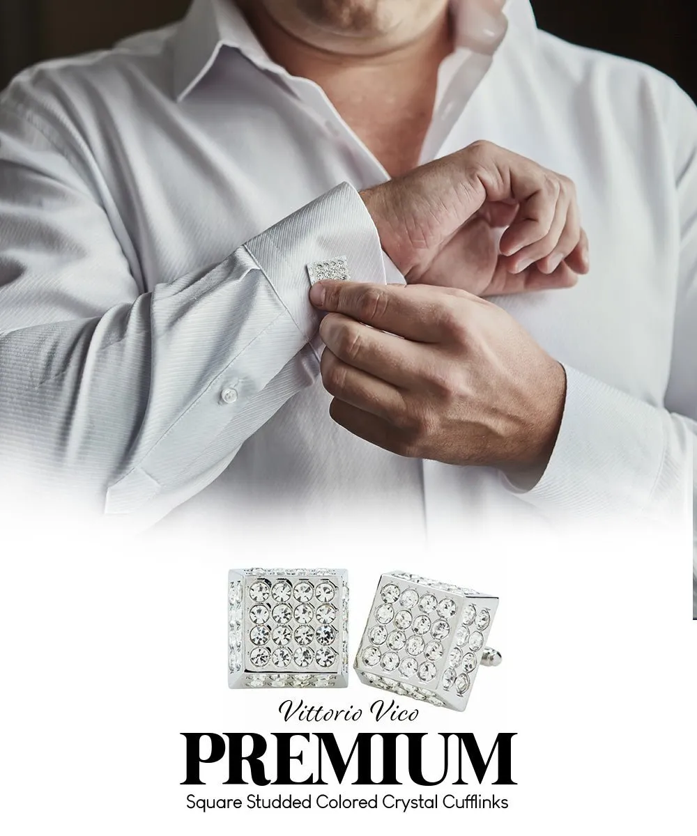 Vittorio Vico Men's Large  Square Studded Colored Crystal Cufflinks: CL76XX Series