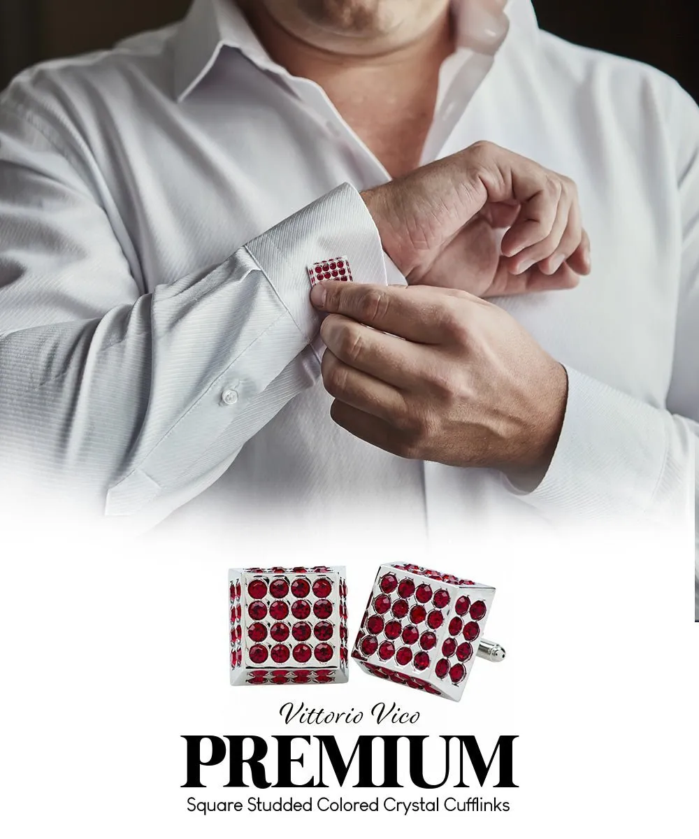 Vittorio Vico Men's Large  Square Studded Colored Crystal Cufflinks: CL76XX Series