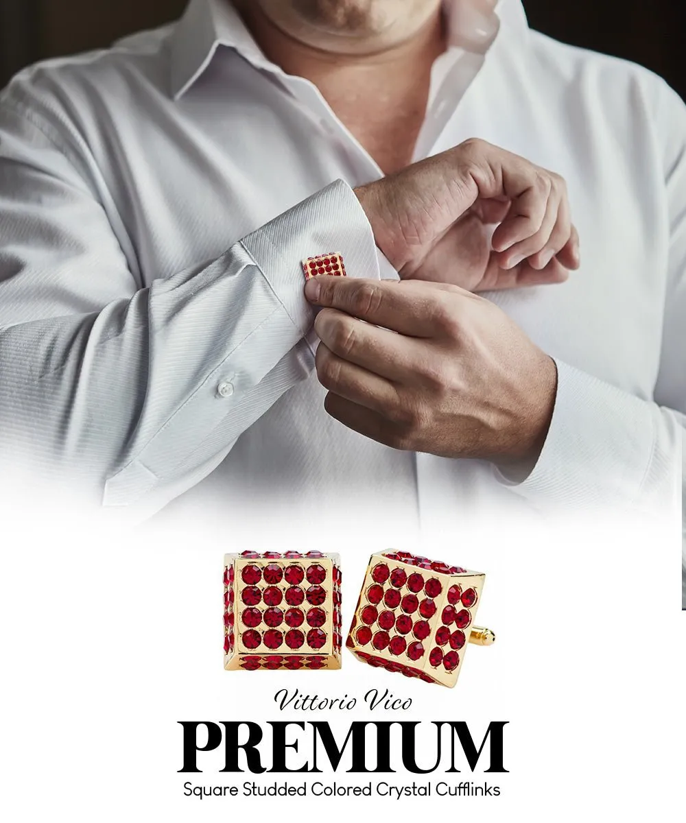 Vittorio Vico Men's Large  Square Studded Colored Crystal Cufflinks: CL76XX Series