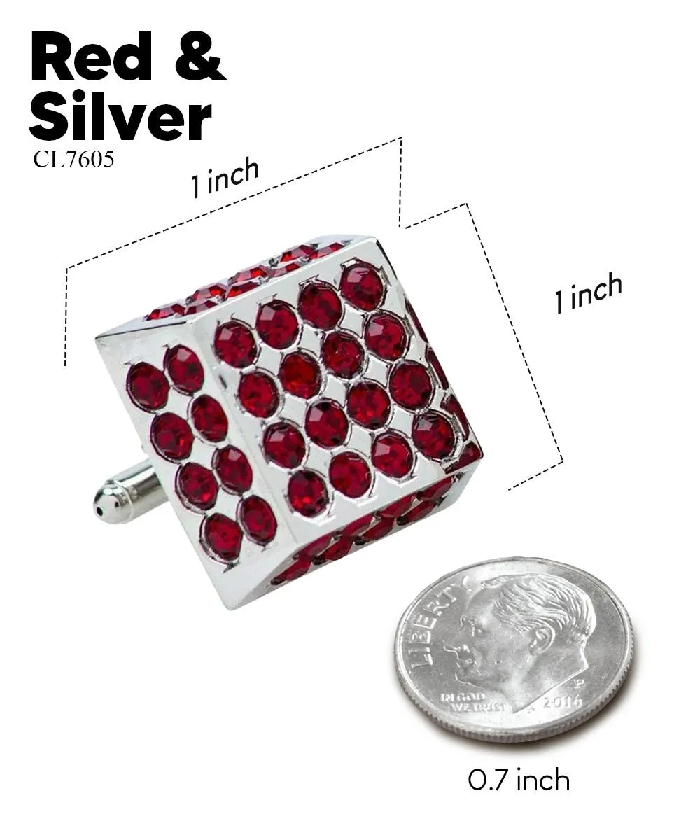 Vittorio Vico Men's Large  Square Studded Colored Crystal Cufflinks: CL76XX Series