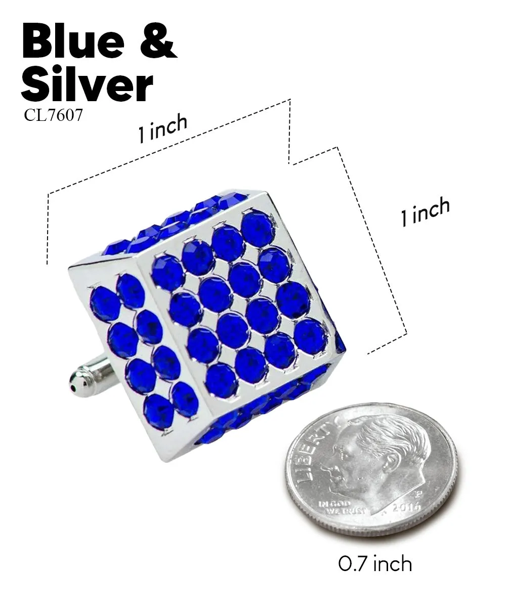 Vittorio Vico Men's Large  Square Studded Colored Crystal Cufflinks: CL76XX Series