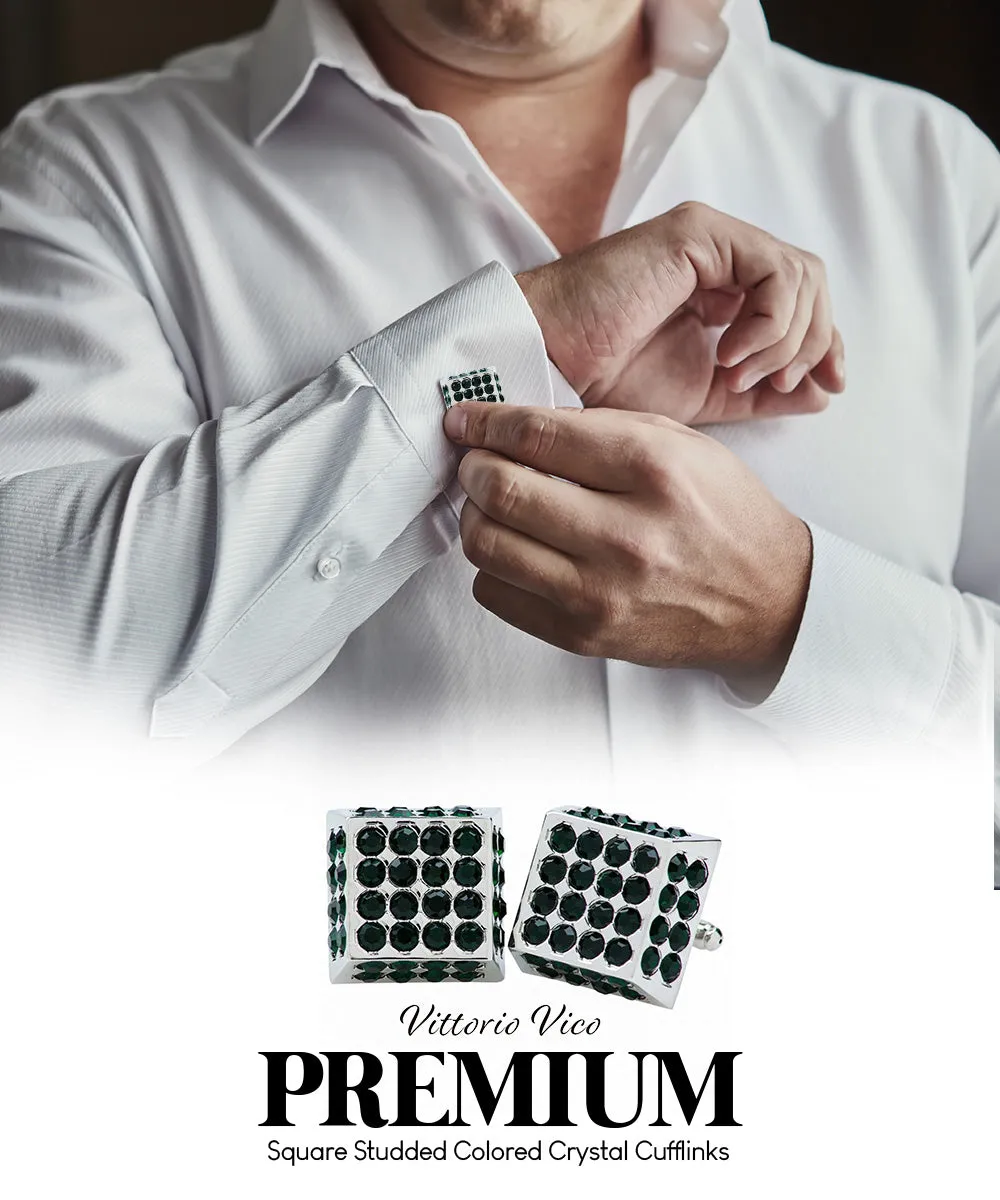 Vittorio Vico Men's Large  Square Studded Colored Crystal Cufflinks: CL76XX Series