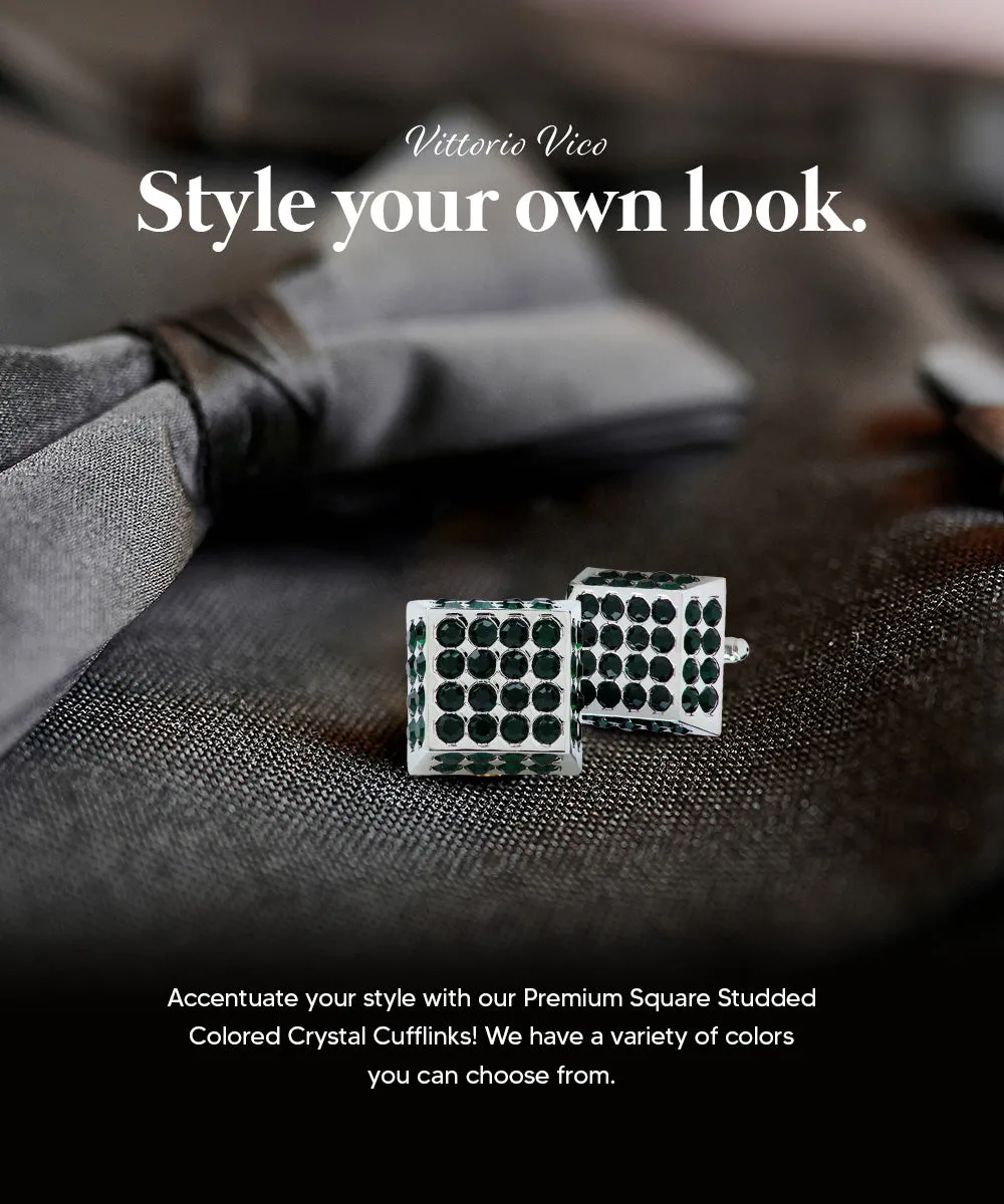 Vittorio Vico Men's Large  Square Studded Colored Crystal Cufflinks: CL76XX Series