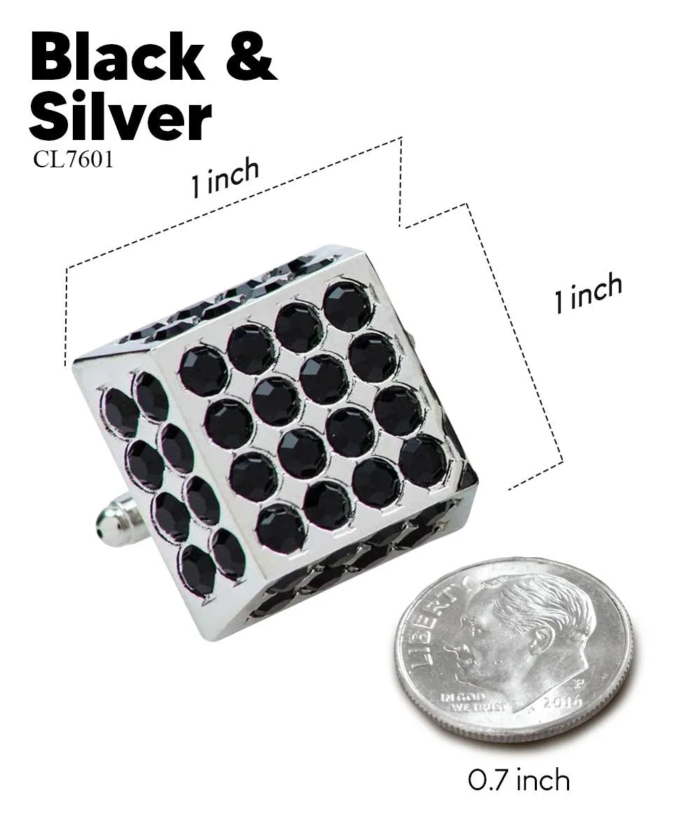 Vittorio Vico Men's Large  Square Studded Colored Crystal Cufflinks: CL76XX Series