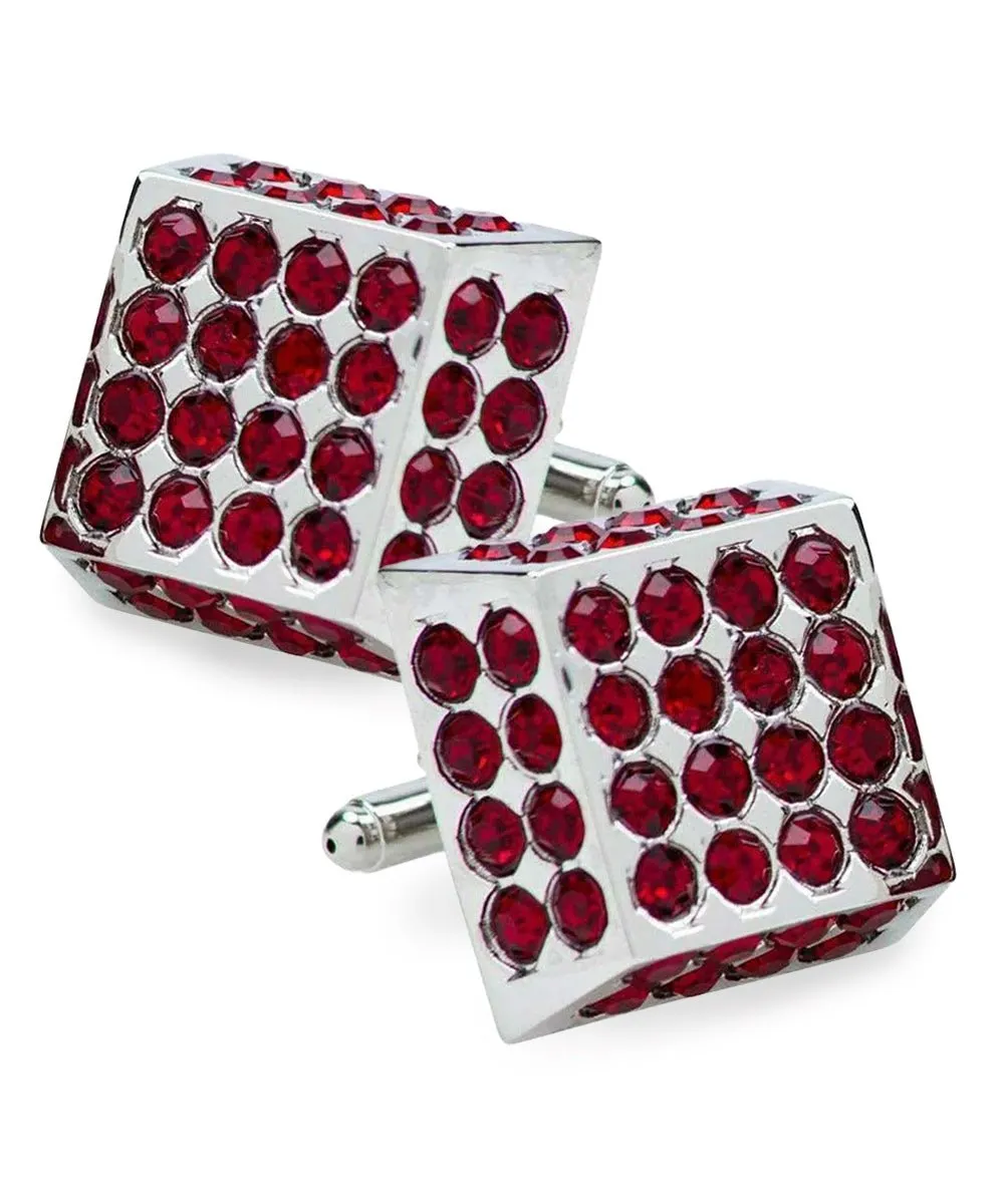 Vittorio Vico Men's Large  Square Studded Colored Crystal Cufflinks: CL76XX Series