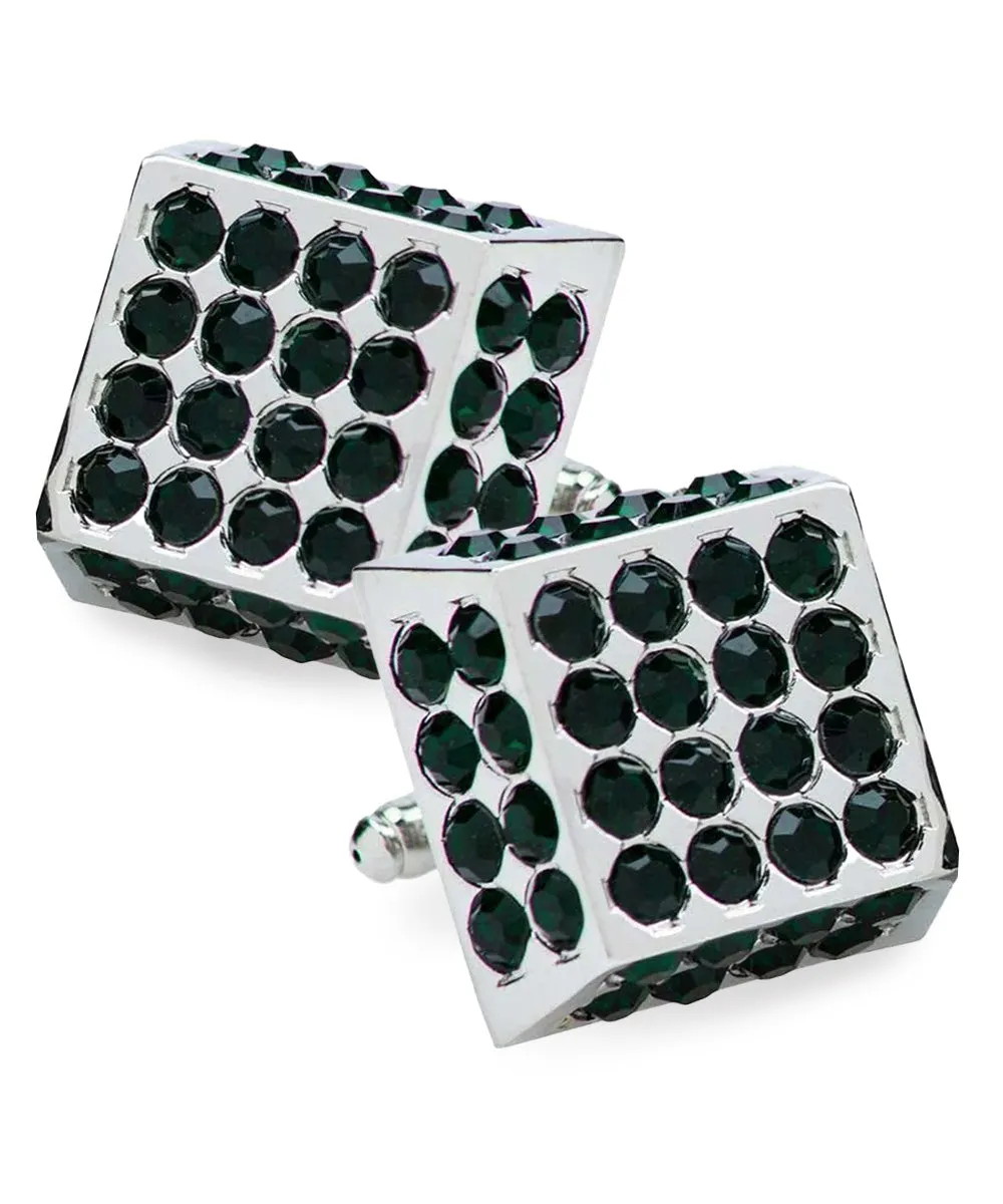 Vittorio Vico Men's Large  Square Studded Colored Crystal Cufflinks: CL76XX Series