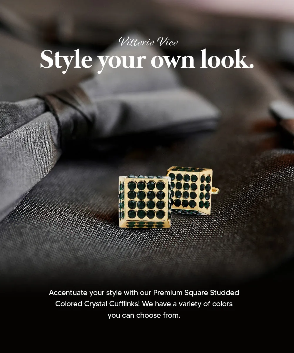 Vittorio Vico Men's Large  Square Studded Colored Crystal Cufflinks: CL76XX Series