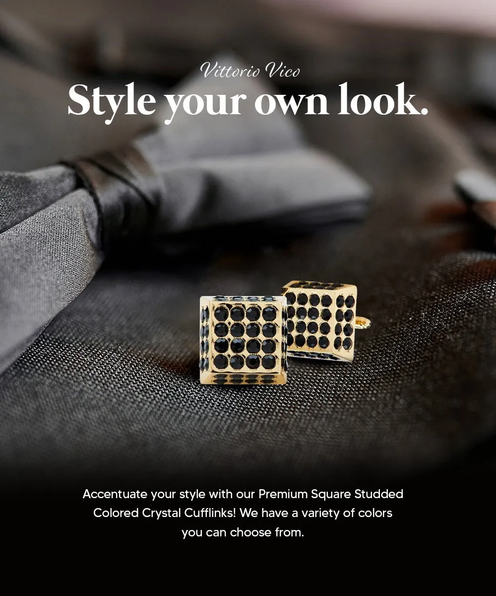 Vittorio Vico Men's Large  Square Studded Colored Crystal Cufflinks: CL76XX Series