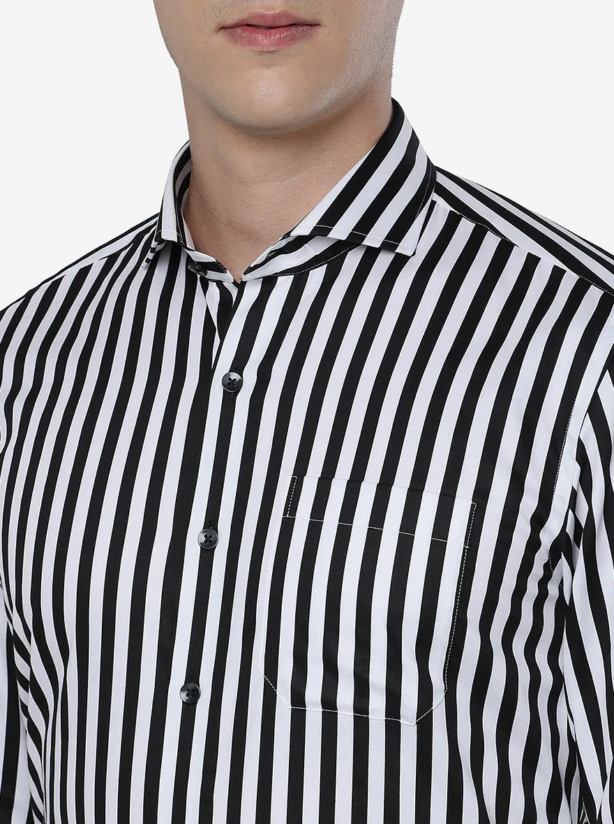 White & Black Striped Slim Fit Formal Shirt | Metal