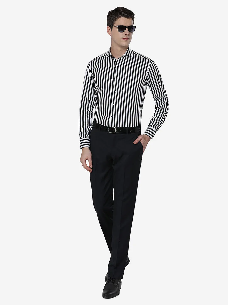 White & Black Striped Slim Fit Formal Shirt | Metal