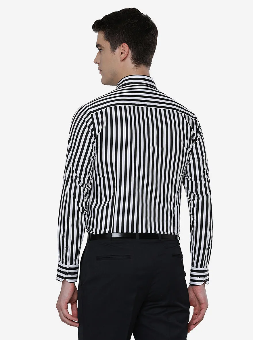 White & Black Striped Slim Fit Formal Shirt | Metal