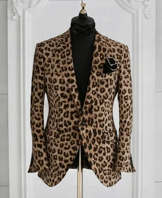 Wiaofellas  -  Fashion Business Leopard Pattern Notch Lapel Pockets One Button Blazer Men Blazer Slim Fit Casual Daily High Quality Suit Jacket