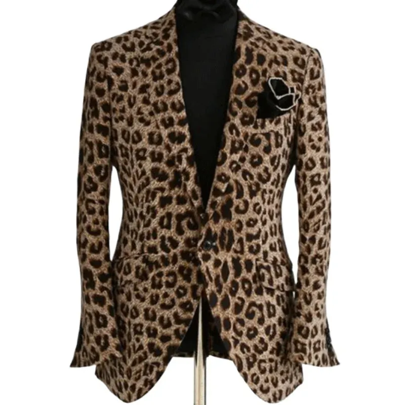 Wiaofellas  -  Fashion Business Leopard Pattern Notch Lapel Pockets One Button Blazer Men Blazer Slim Fit Casual Daily High Quality Suit Jacket