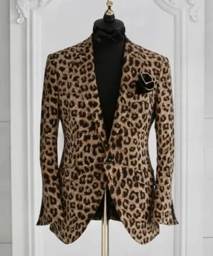 Wiaofellas  -  Fashion Business Leopard Pattern Notch Lapel Pockets One Button Blazer Men Blazer Slim Fit Casual Daily High Quality Suit Jacket