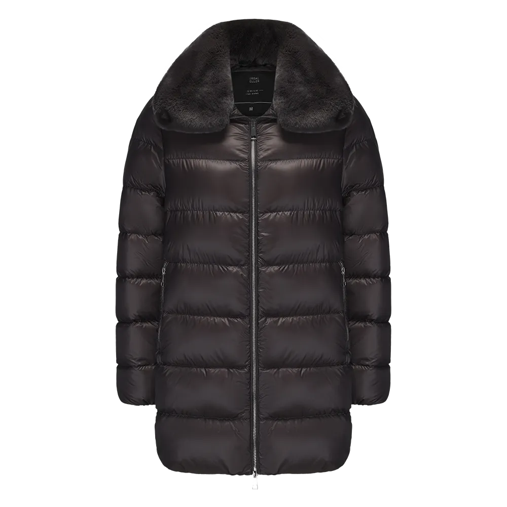 Women's Elegant Goose Down Jacket With Genuine Rabbit Fur Collar