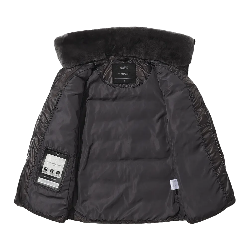 Women's Elegant Goose Down Jacket With Genuine Rabbit Fur Collar