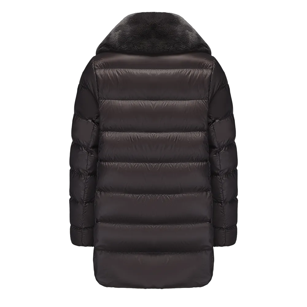 Women's Elegant Goose Down Jacket With Genuine Rabbit Fur Collar