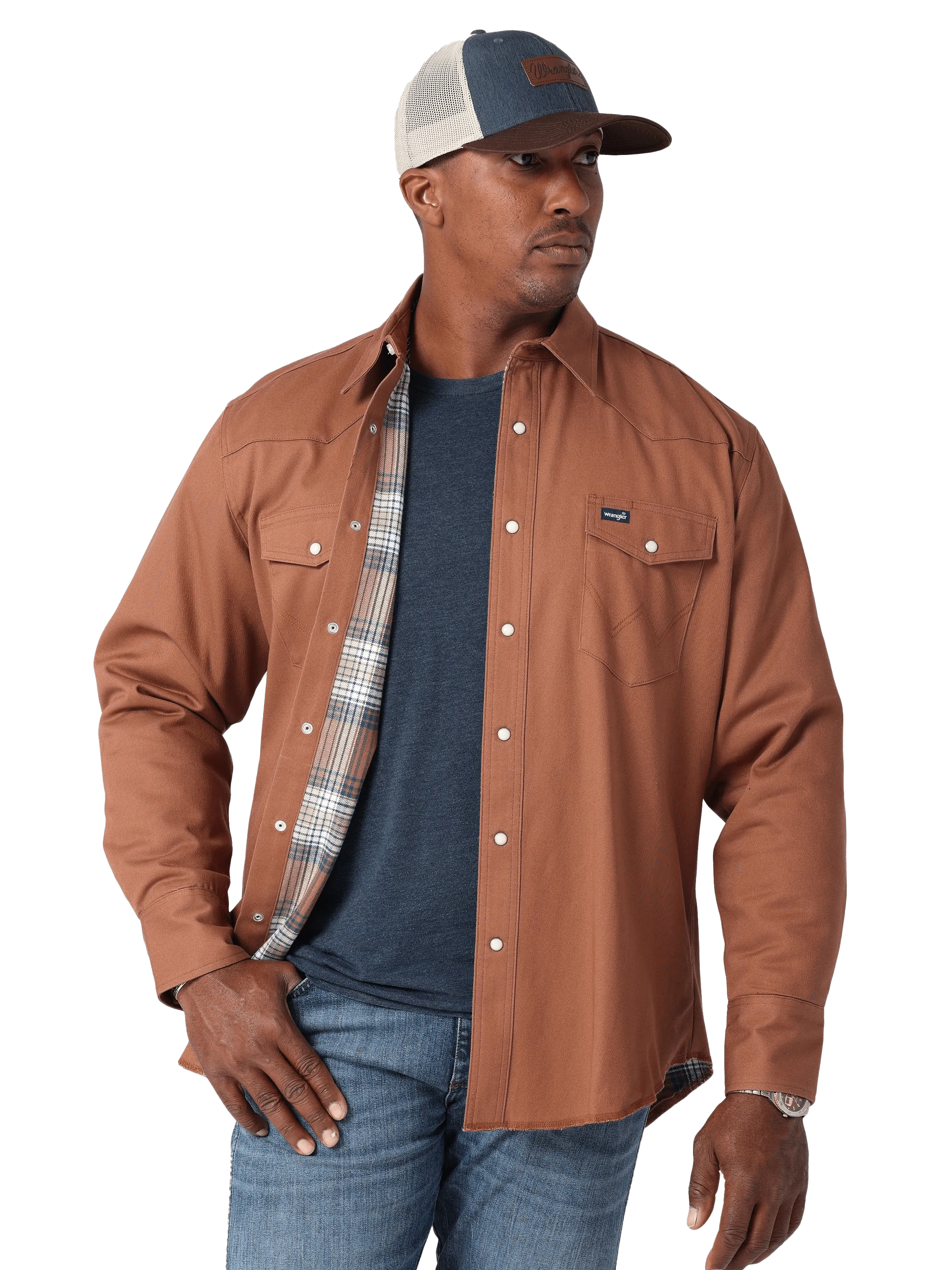 Wrangler Men's Brown Flannel Lined Print Shirt