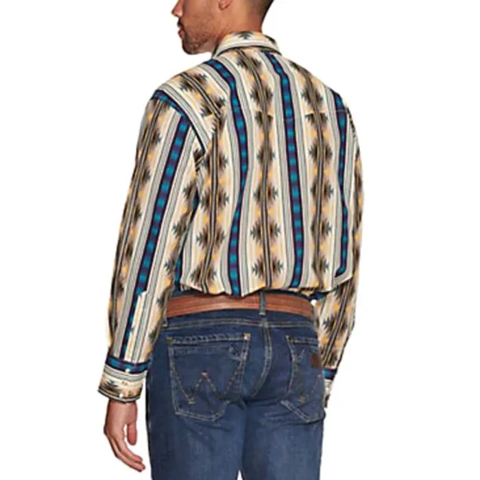 Wrangler Men's Checotah Ivory with Yellow and Blue Aztec Print Shirt